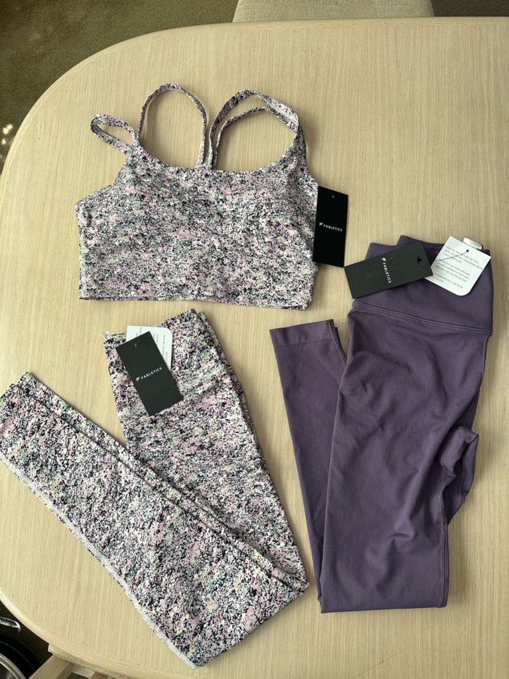 NWT Fabletics 3 pcs Set Purple Leggings Bra size Small